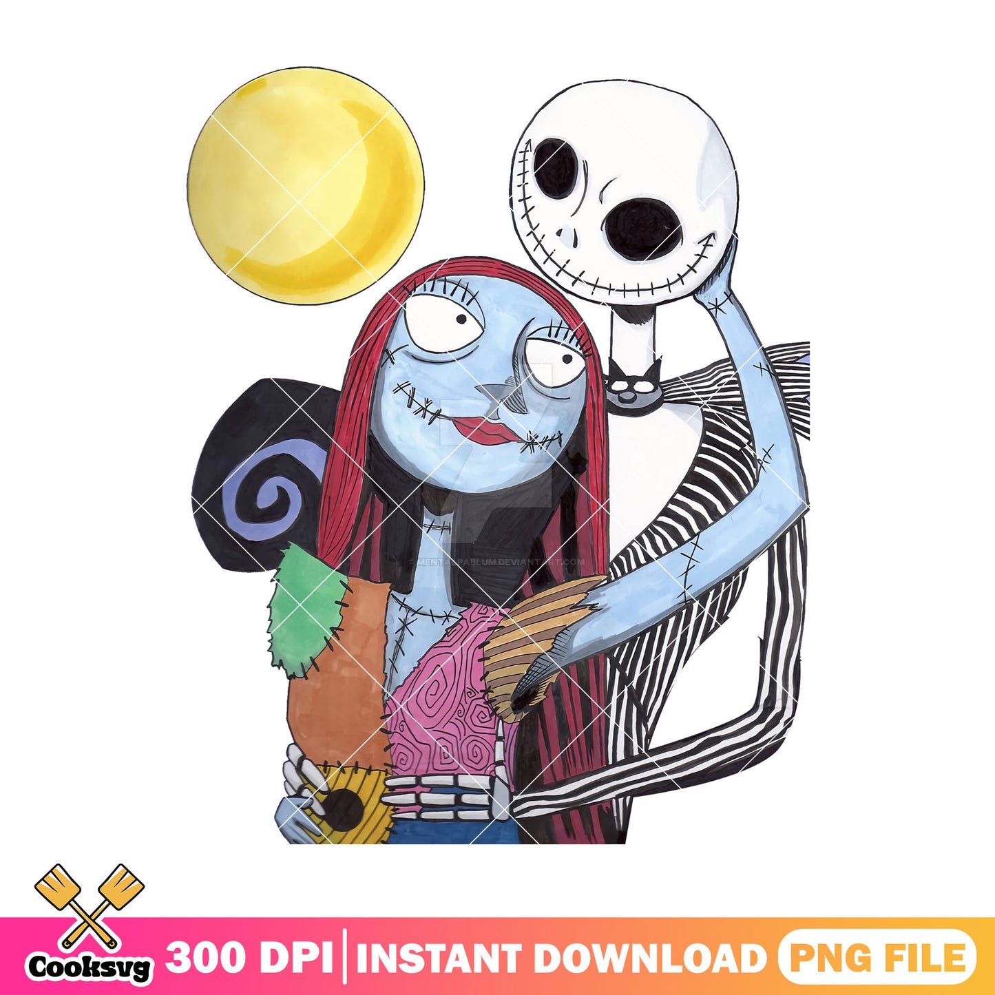 Sally hugs jack design png, horror town png, halloween idea png