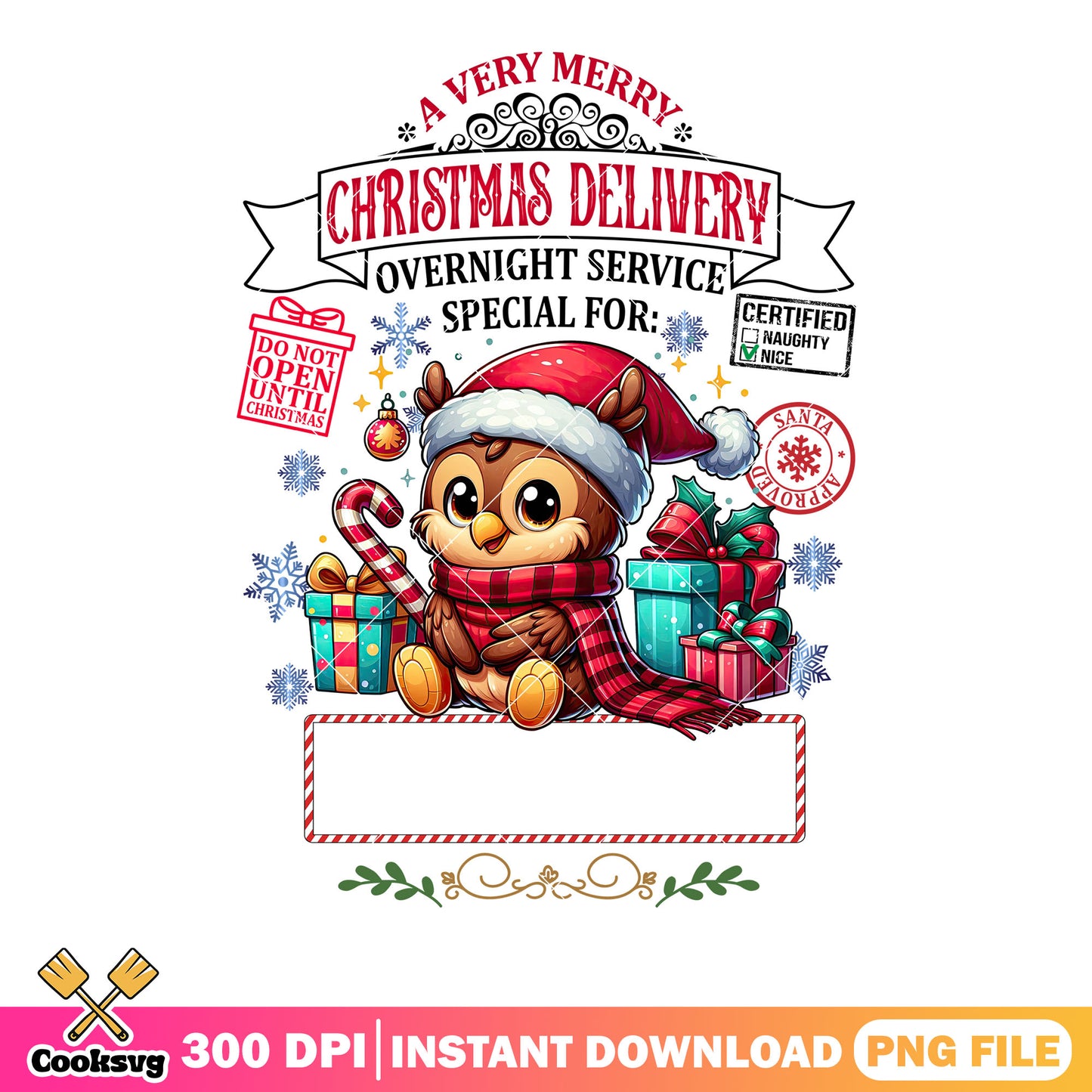 Santa approved certified png, christmas gifts png, christmas delivery png