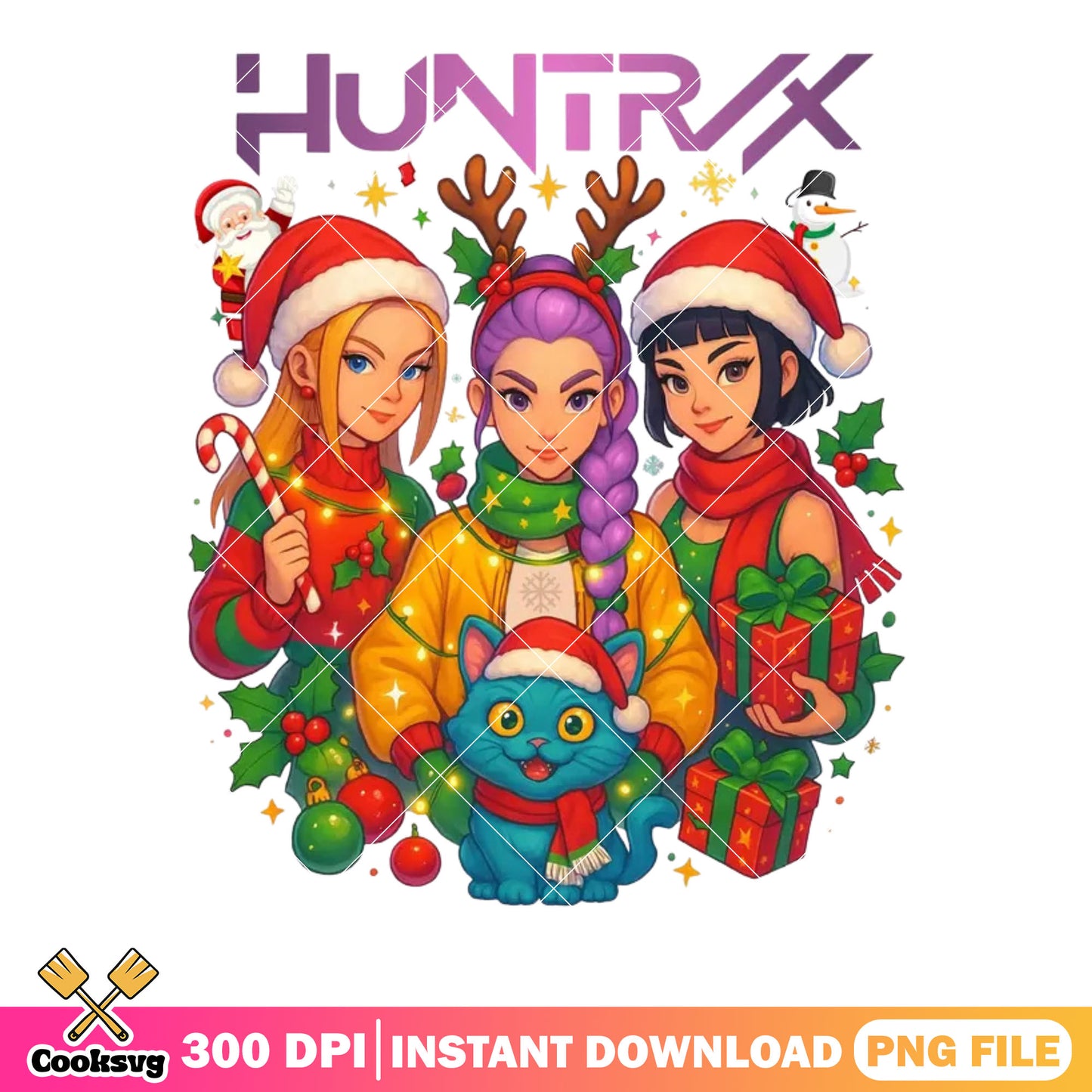 Santa claus hat christmas png, christmas sweater png, huntrix png