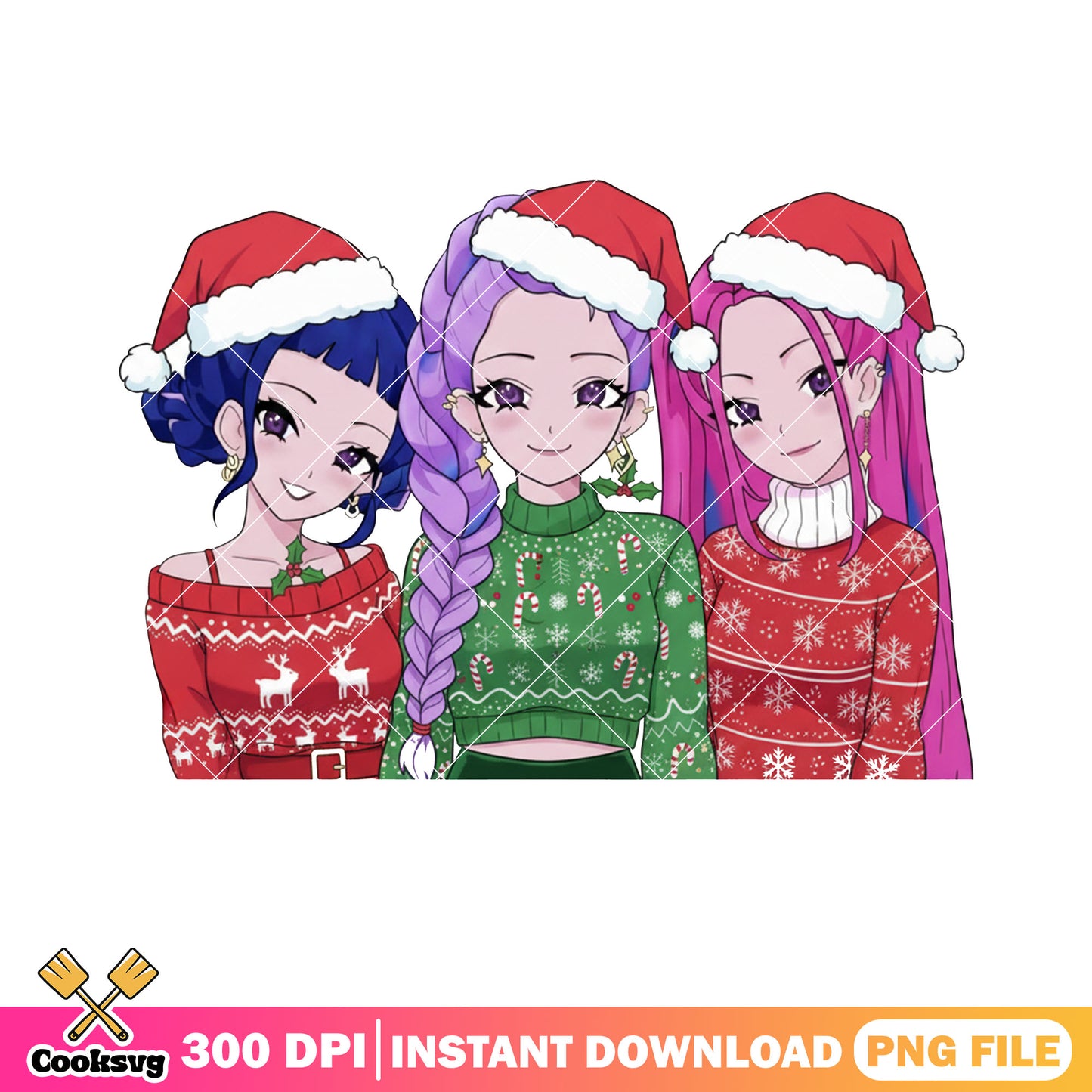 Santa claus huntrix png, kpop demon hunters png, christmas pyjamas png