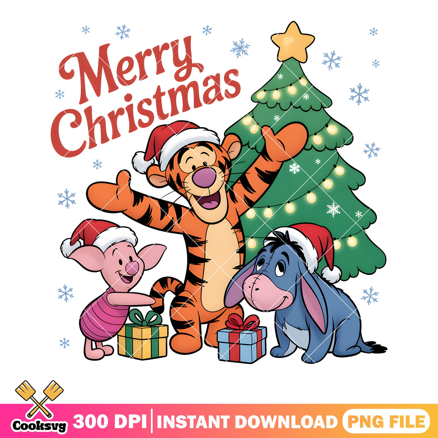 Santa hat winnie friends png, christmas gifts png, winnie the pooh png