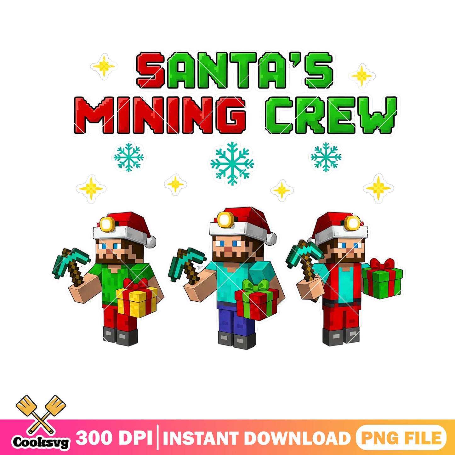 Santas mining crew png, merry xmas png, minecraft christmas png