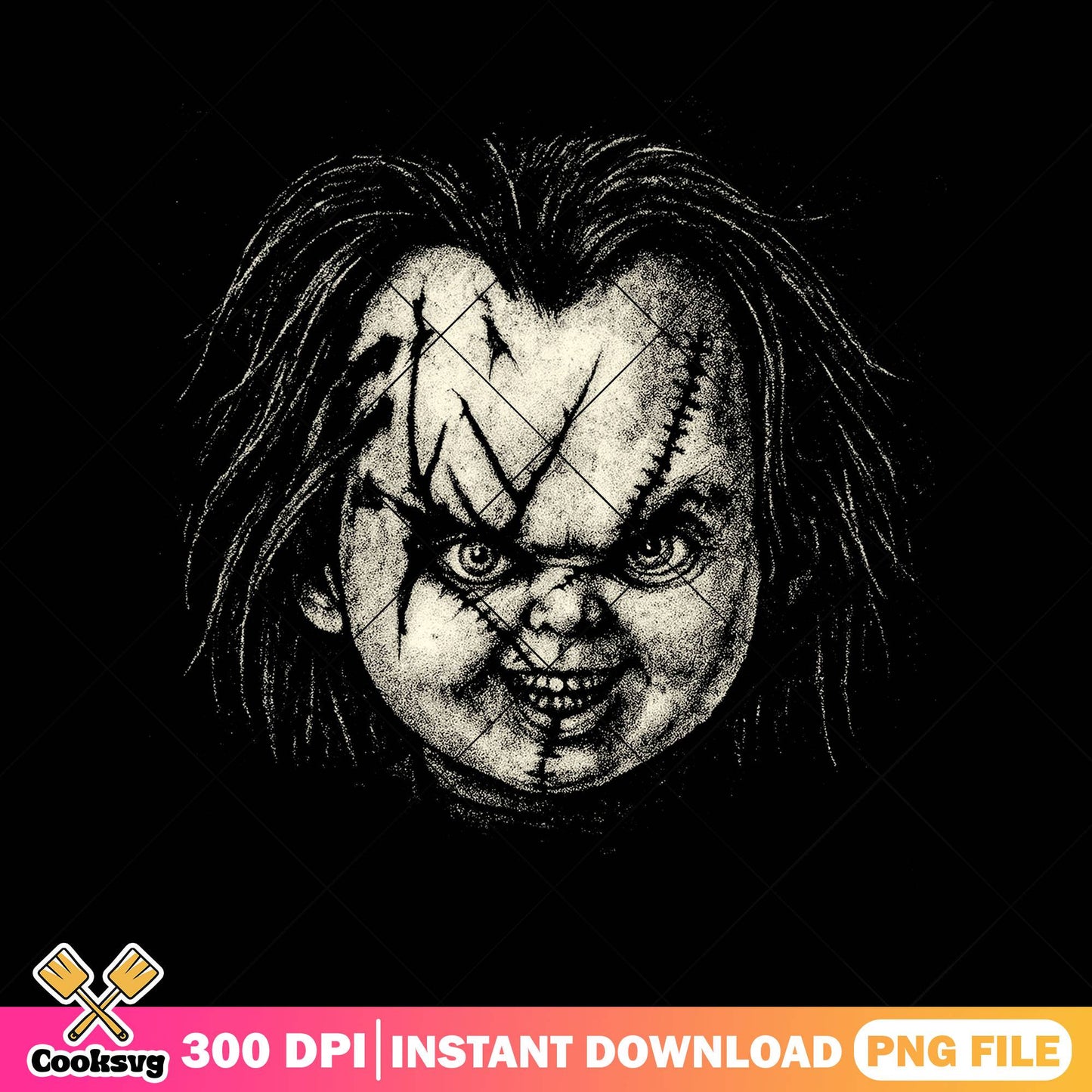 Scary chucky design png, horror chucky png, halloween chucky png