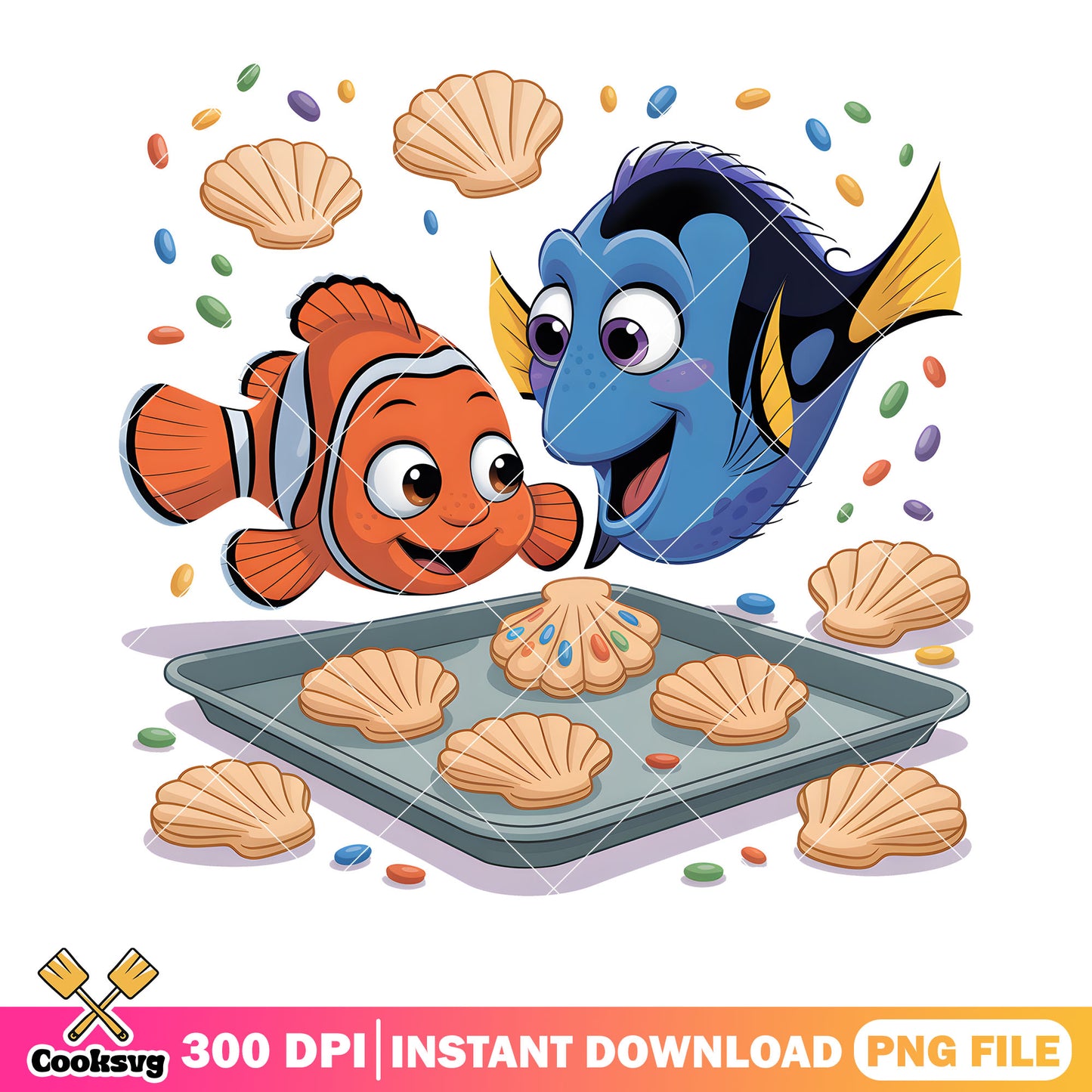Seashell cookies dory marlin png, marlin dory png, dory disney png