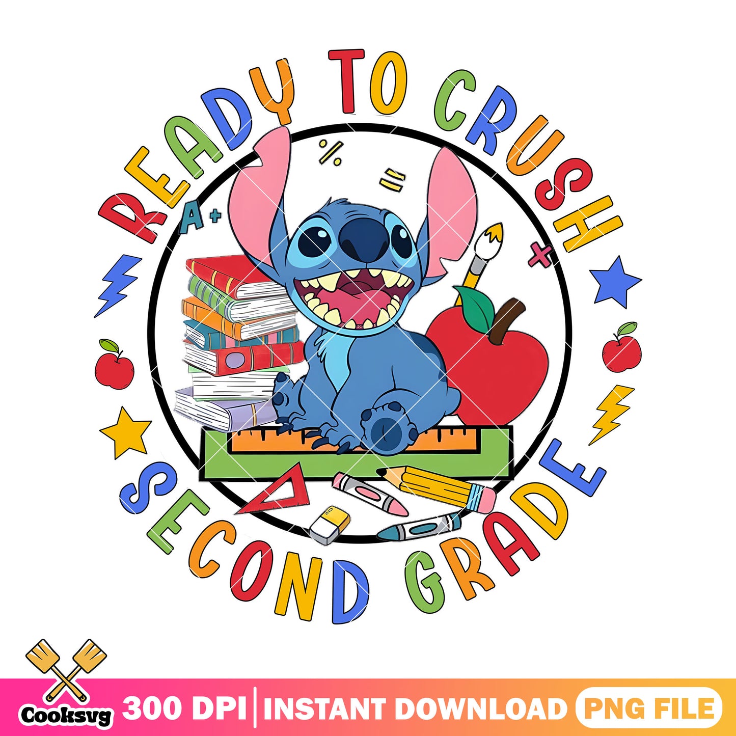 Second grade ready stitch png, going back to school png, disney cartoon png