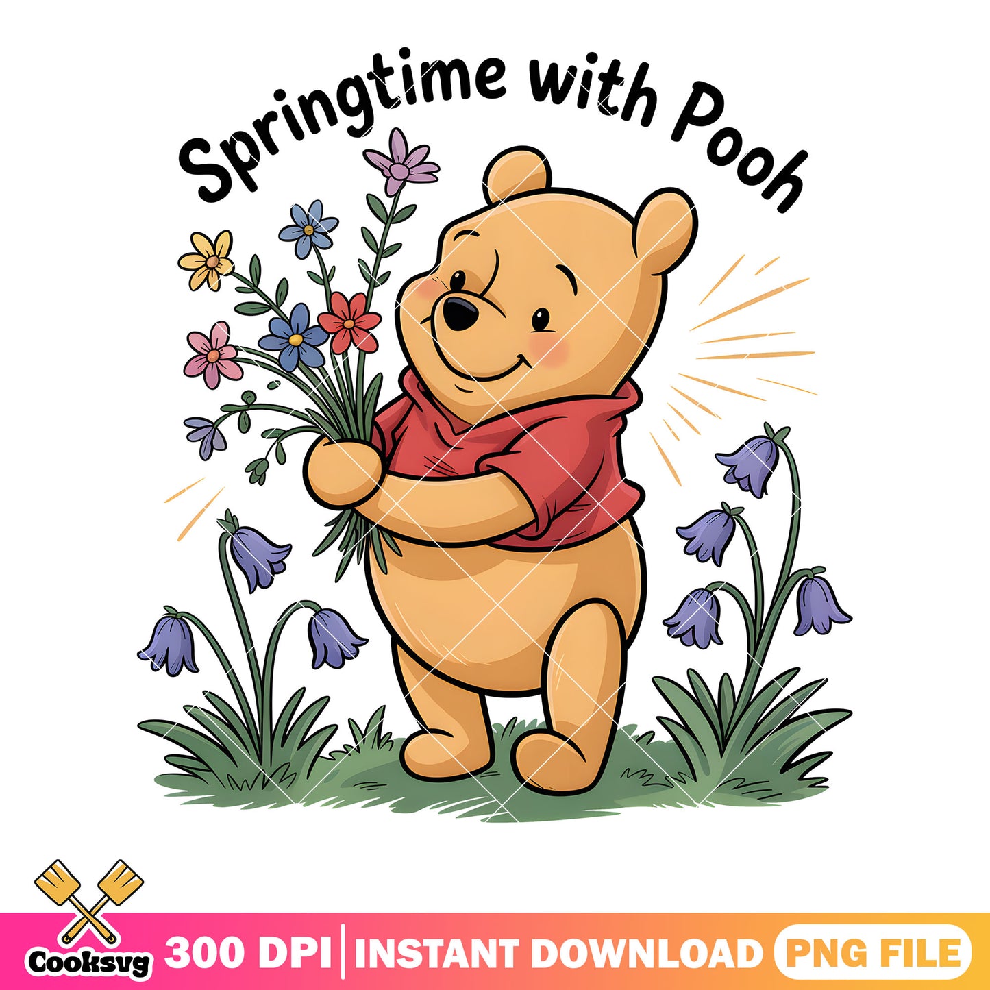 Shy pooh take care garden png, spring vibes png, winnie the pooh png