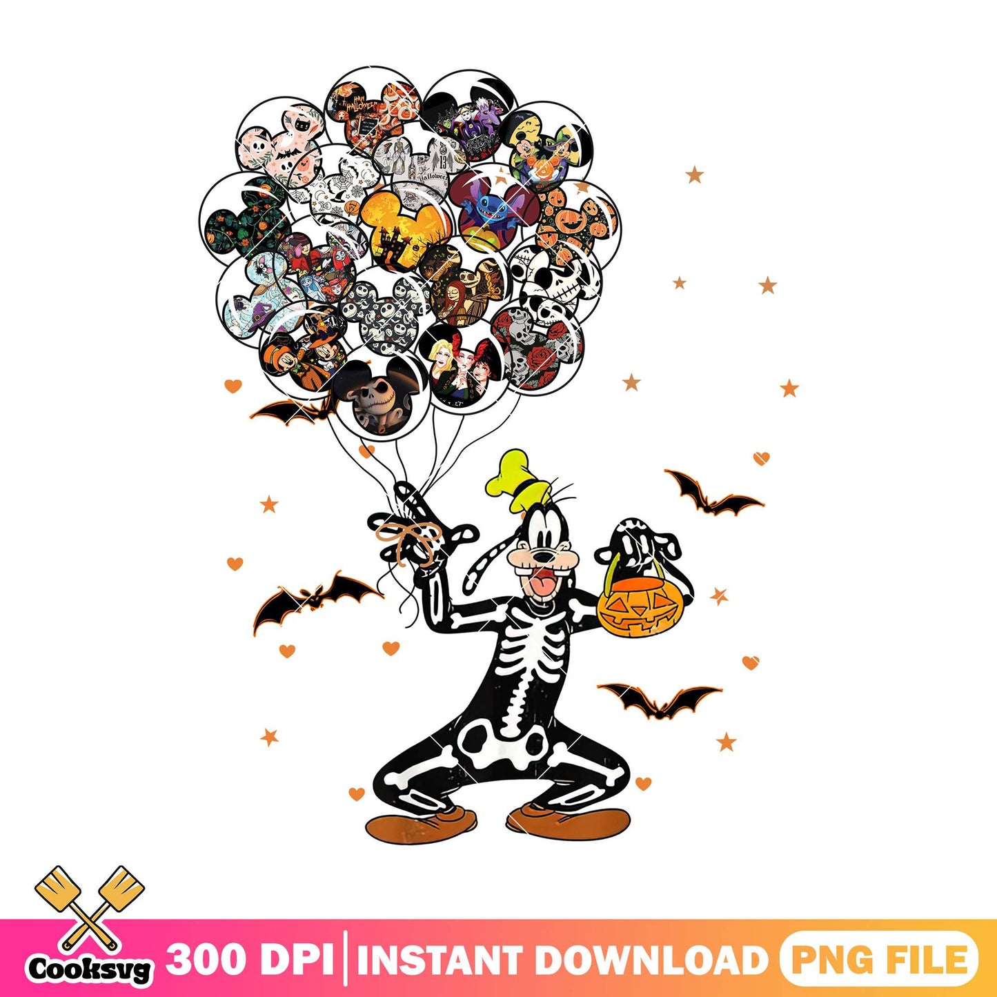 Skeleton goofy balloons png, halloween costumes png, goofy dog png