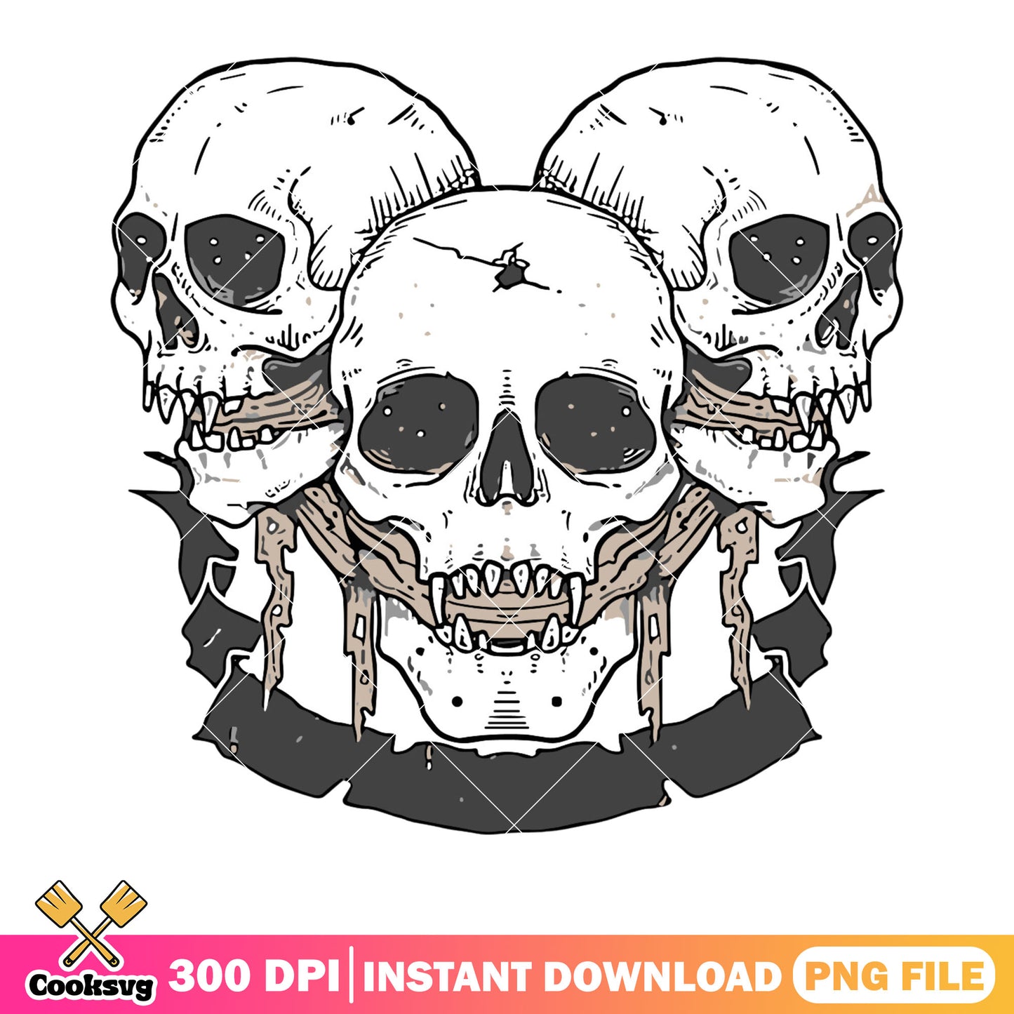 Skull skeleton ceberus png, scary art png, halloween scary png