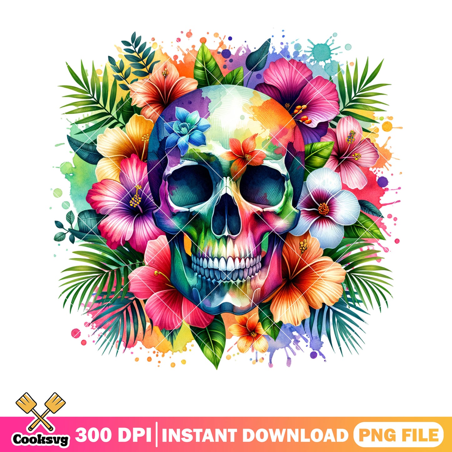 Skull skeleton png, flower gardening png, scary halloween png