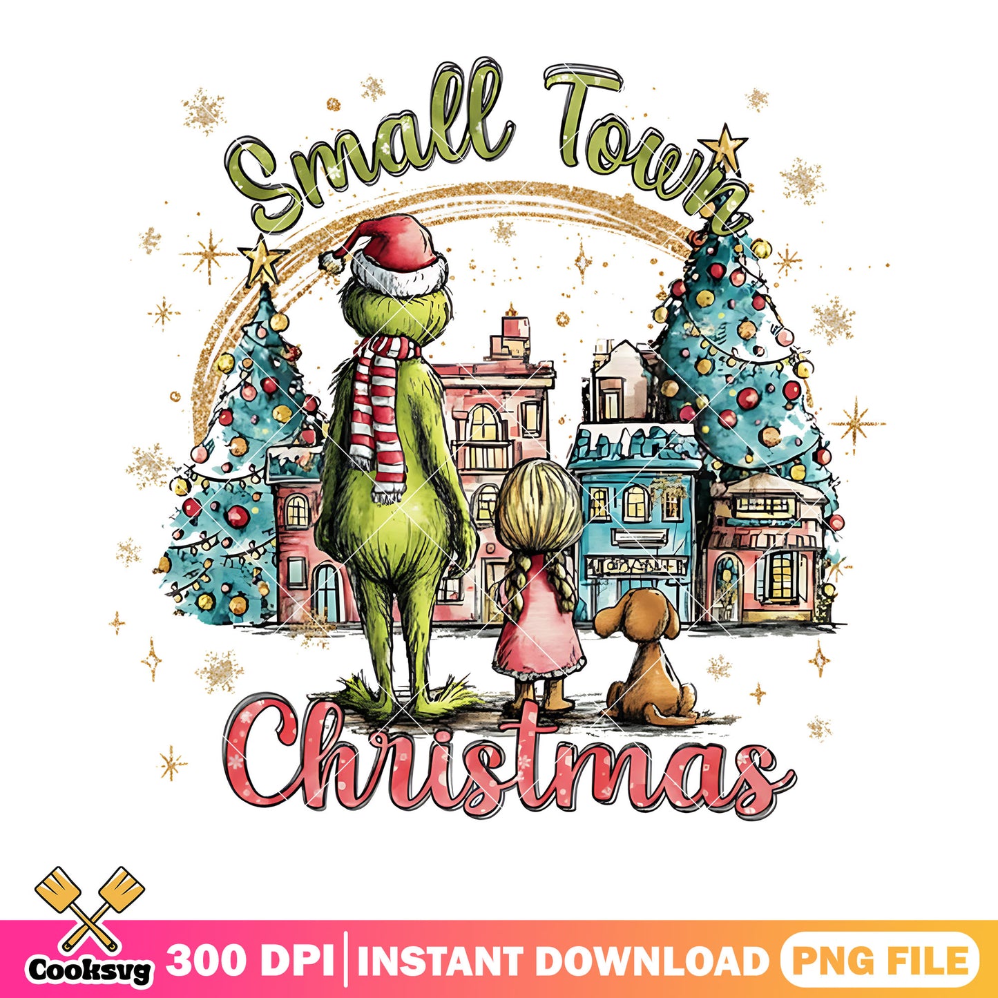 Small town christmas png, whoville town png, max the dog png