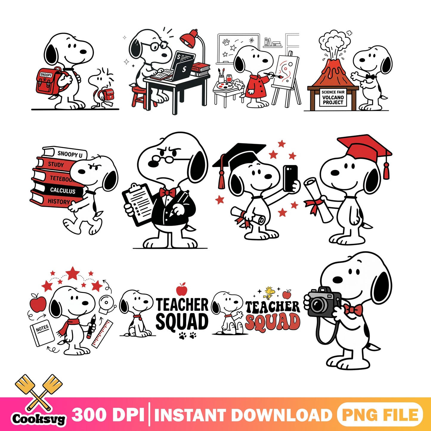 Snoopy Back To School PNG Bundle, Teacher Squad PNG, Graduation PNG