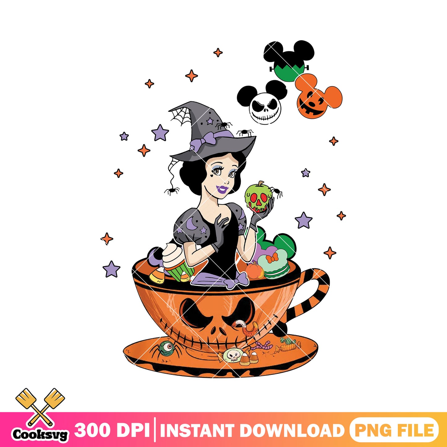 Snow white haunted pumpkin png, horror disney png, happy halloween png