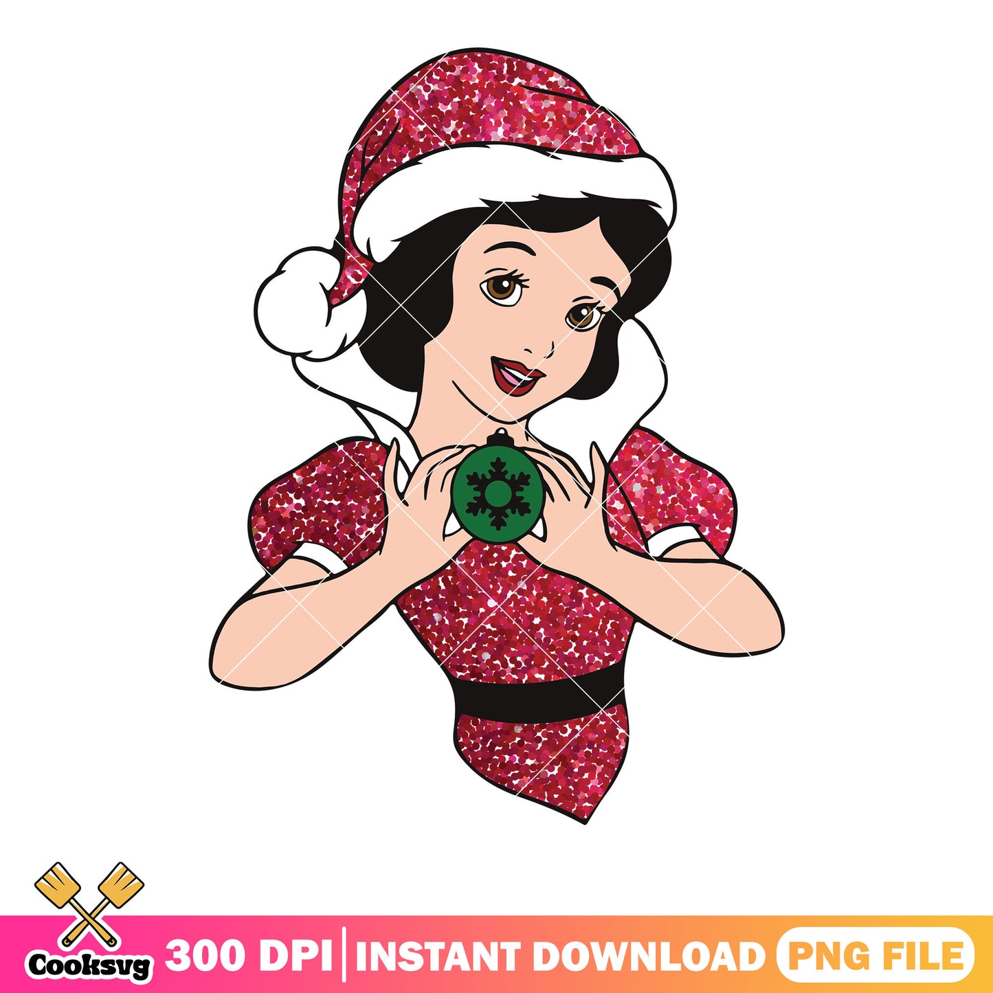 Snow white santa hat png, glitter ornament png, princess christmas png