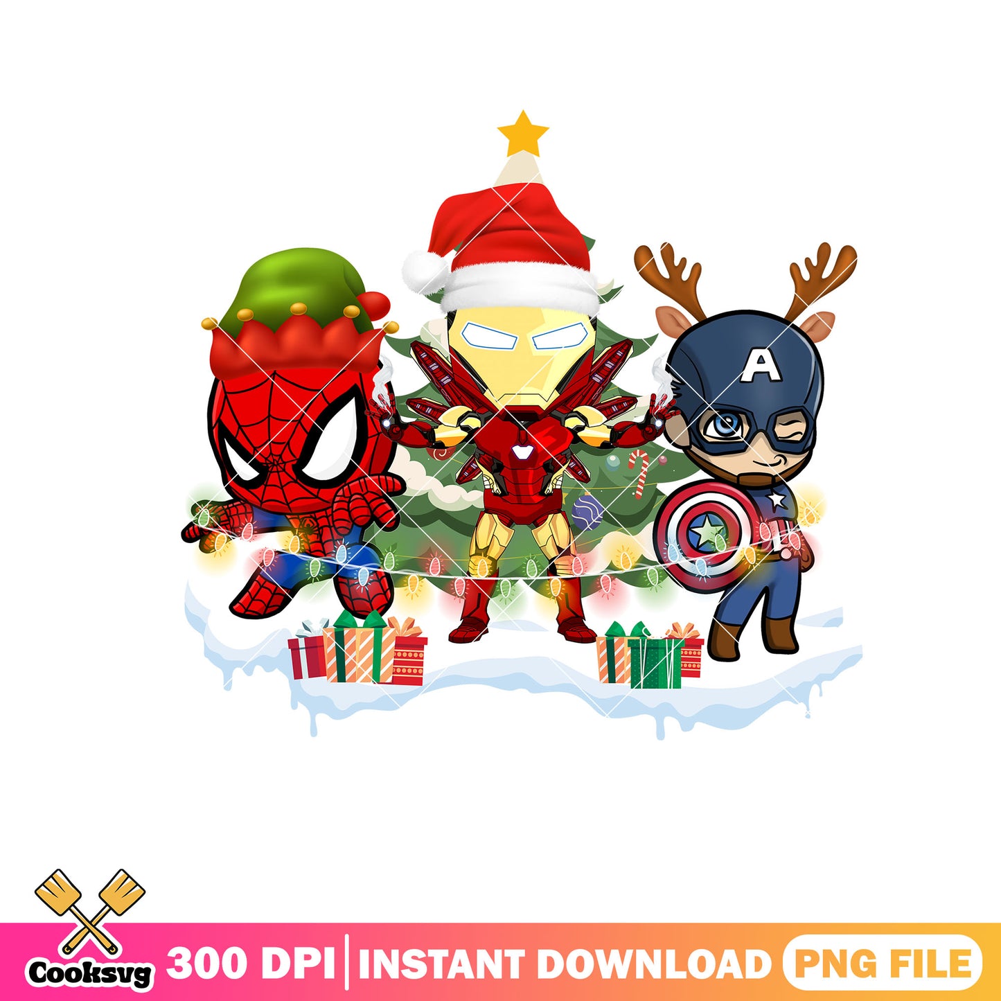 Spider man christmas edition png, iron man png, captain america png