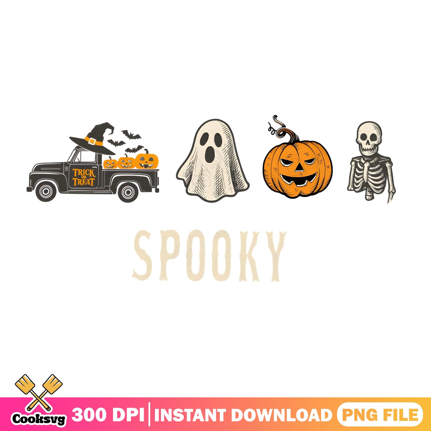 Spooky Halloween PNG Bundle, Trick Or Treat Truck PNG, Ghost PNG