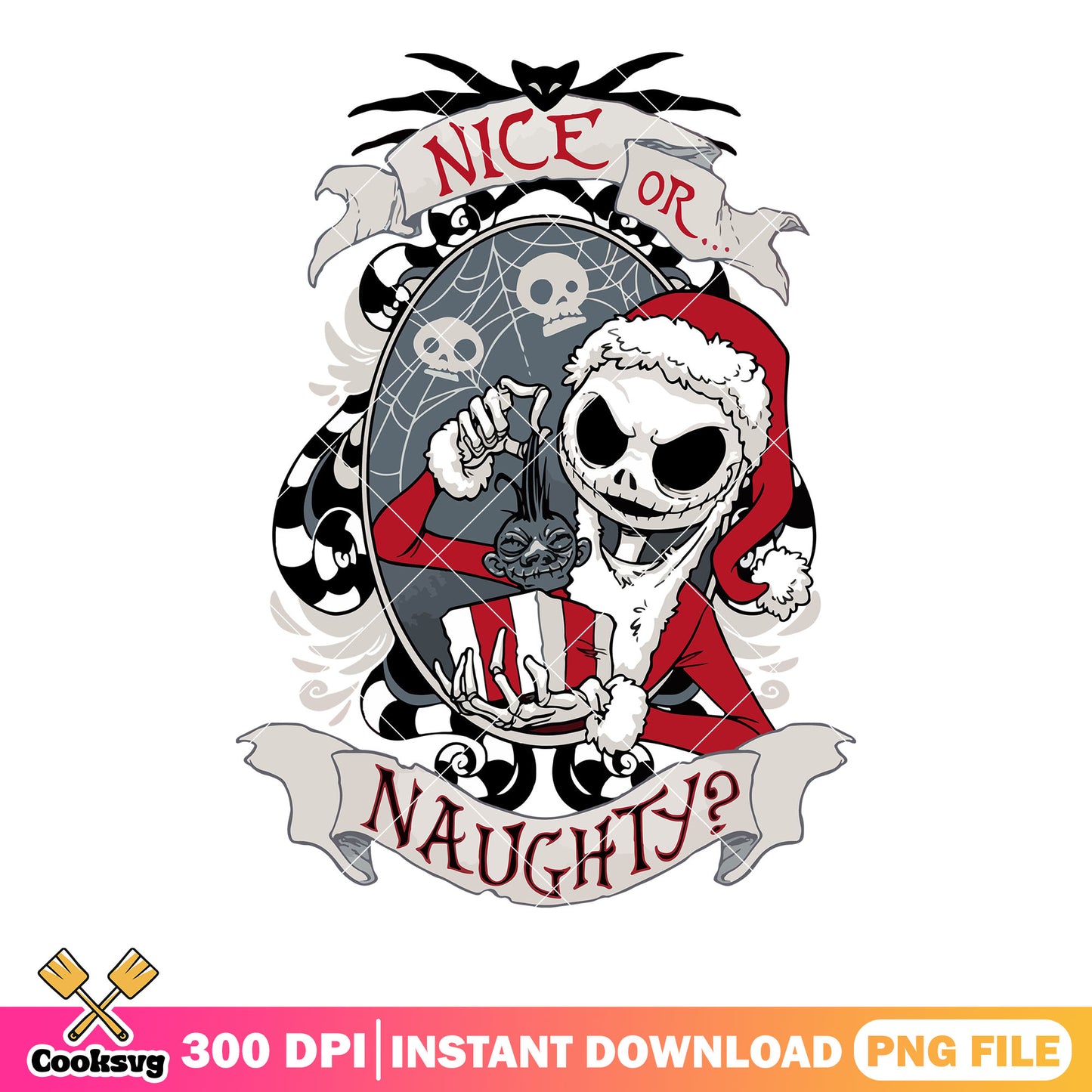 Spooky christmas poster png, jack skelington png, xmas decorations png