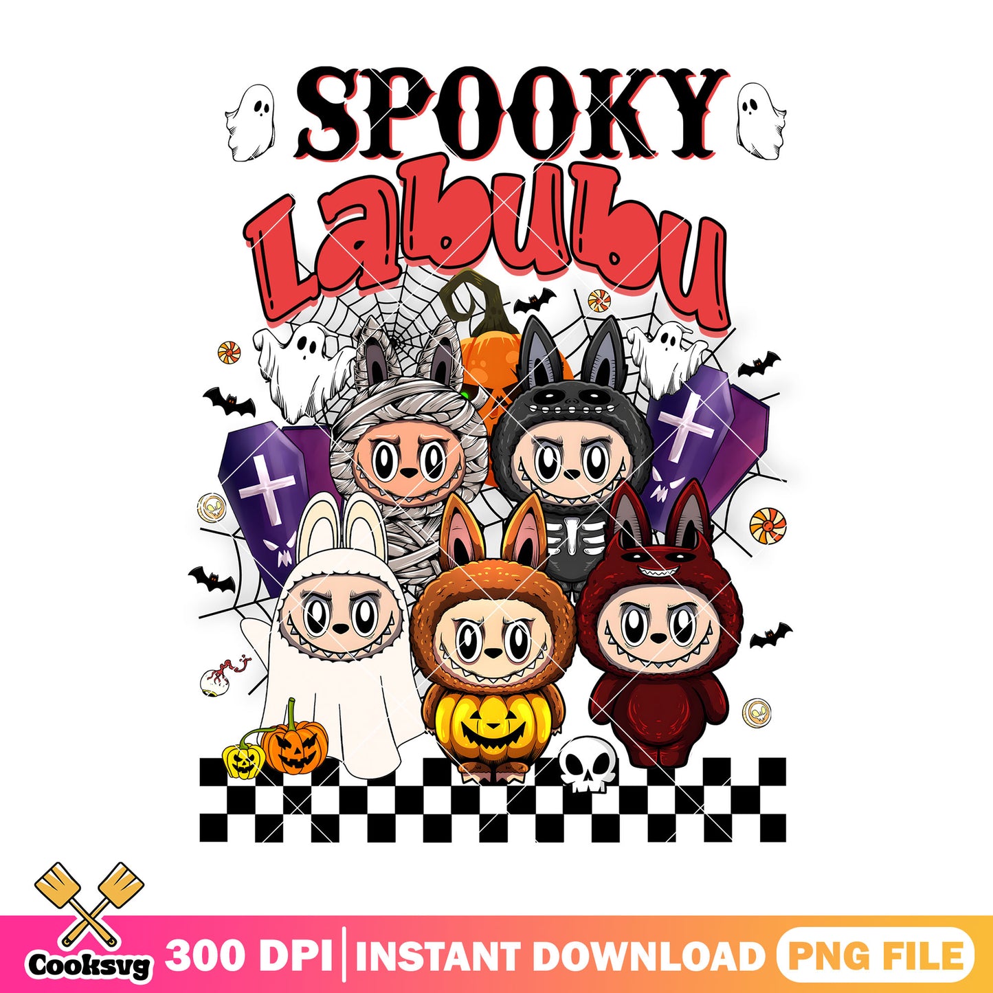 Spooky halloween labubu png, spooky labubu png, spooky halloween png