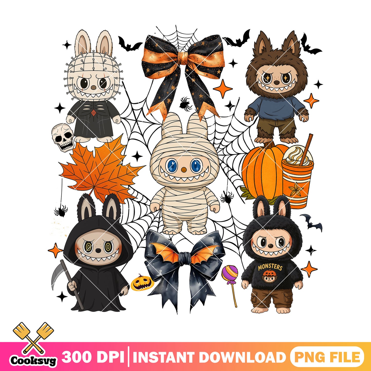 Spooky labubu monsters png, halloween labubu png, horror labubu png