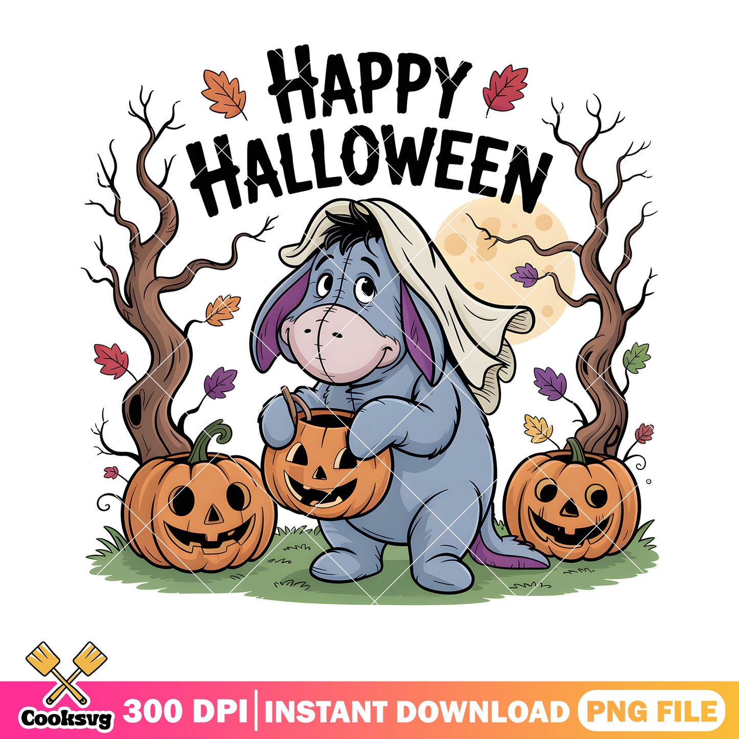 Spooky pumpkin eeyore png, trick or treat png, winnie the pooh png