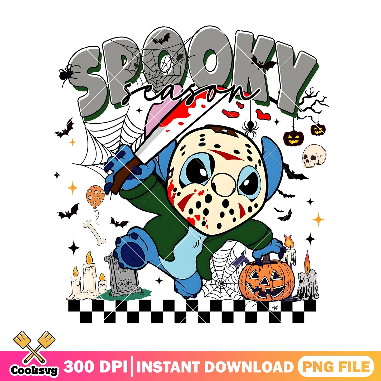Spooky season Stitch Jason Voorhees png, stitch halloween costume png