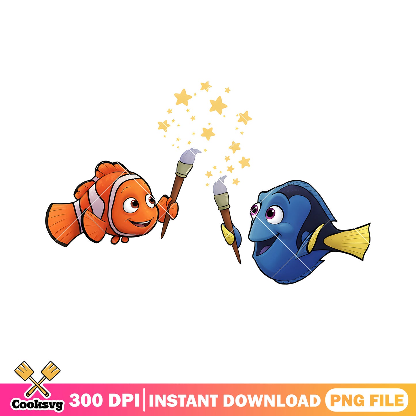 Star painting fish duo png, marlin dory png, poster dory png