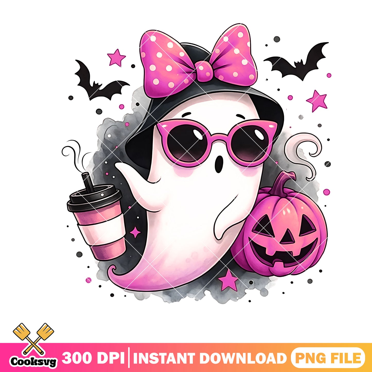 Starry night Ghost png, Hot chocolates png, halloween scary png