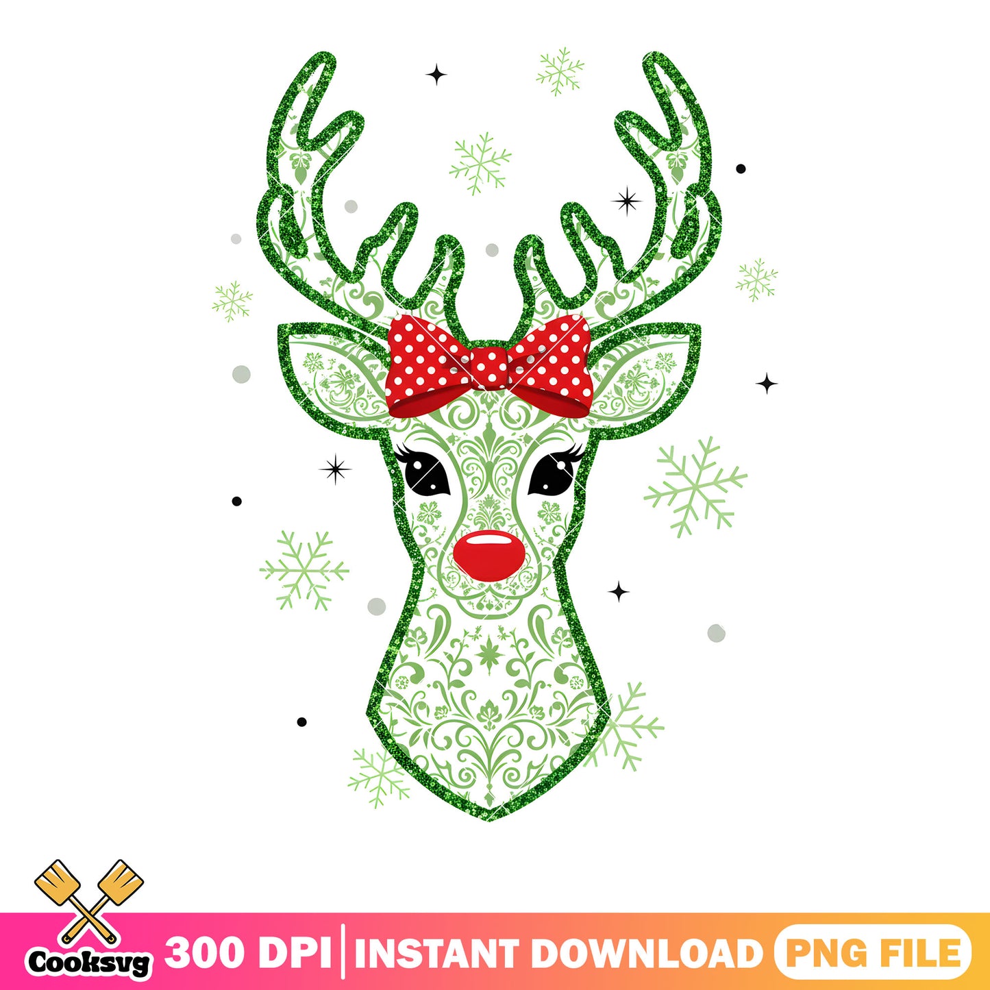Starrynight snowflake png, reindeer png, red bow tie png