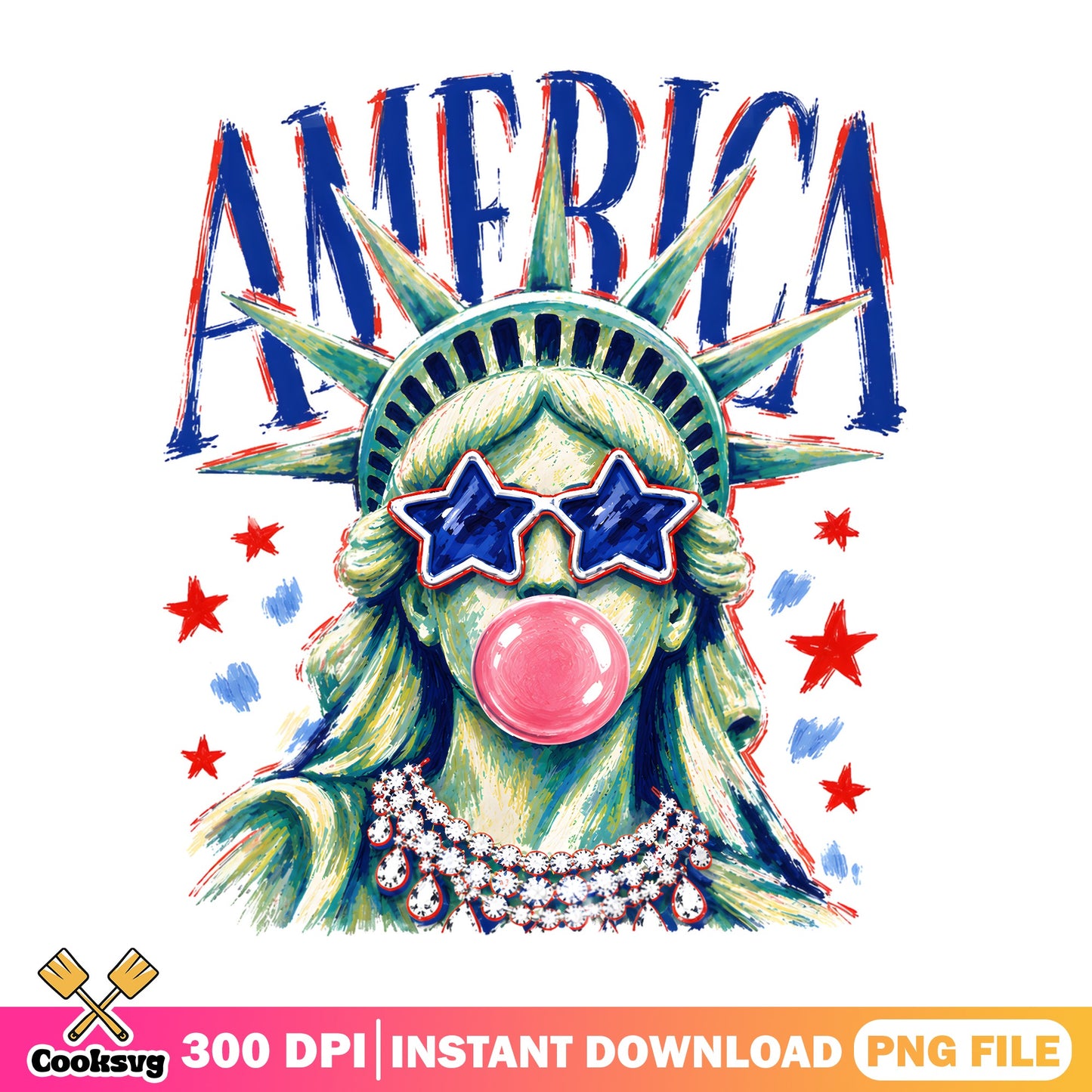 Statue Of Liberty Bubblegum America PNG, 4th Of July PNG, Patriotic PNG