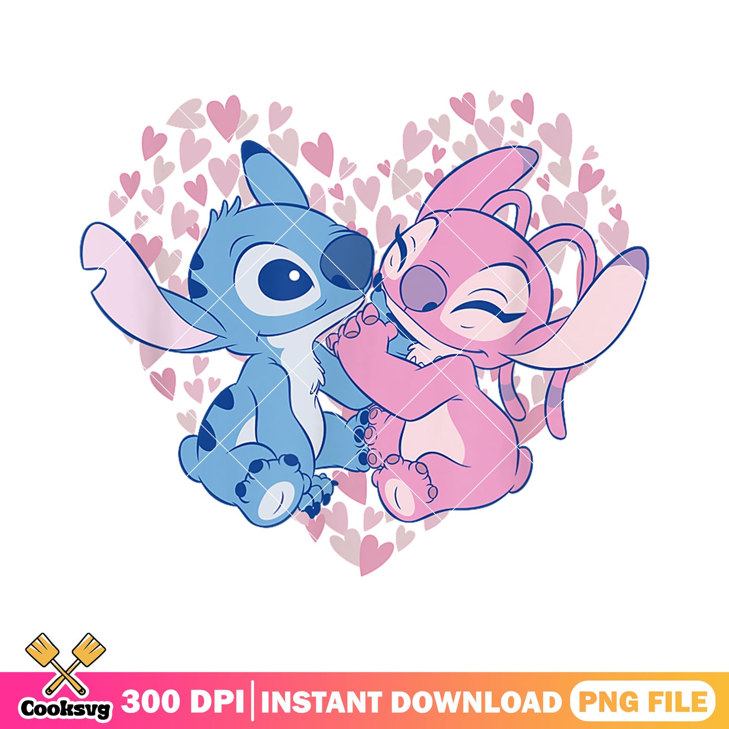 Stitch and angel valentine png, stitch angel love png, stitch love png