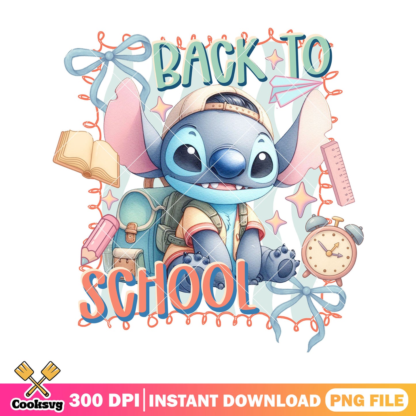 Stitch back school png, happy back to school png, stitch cute png