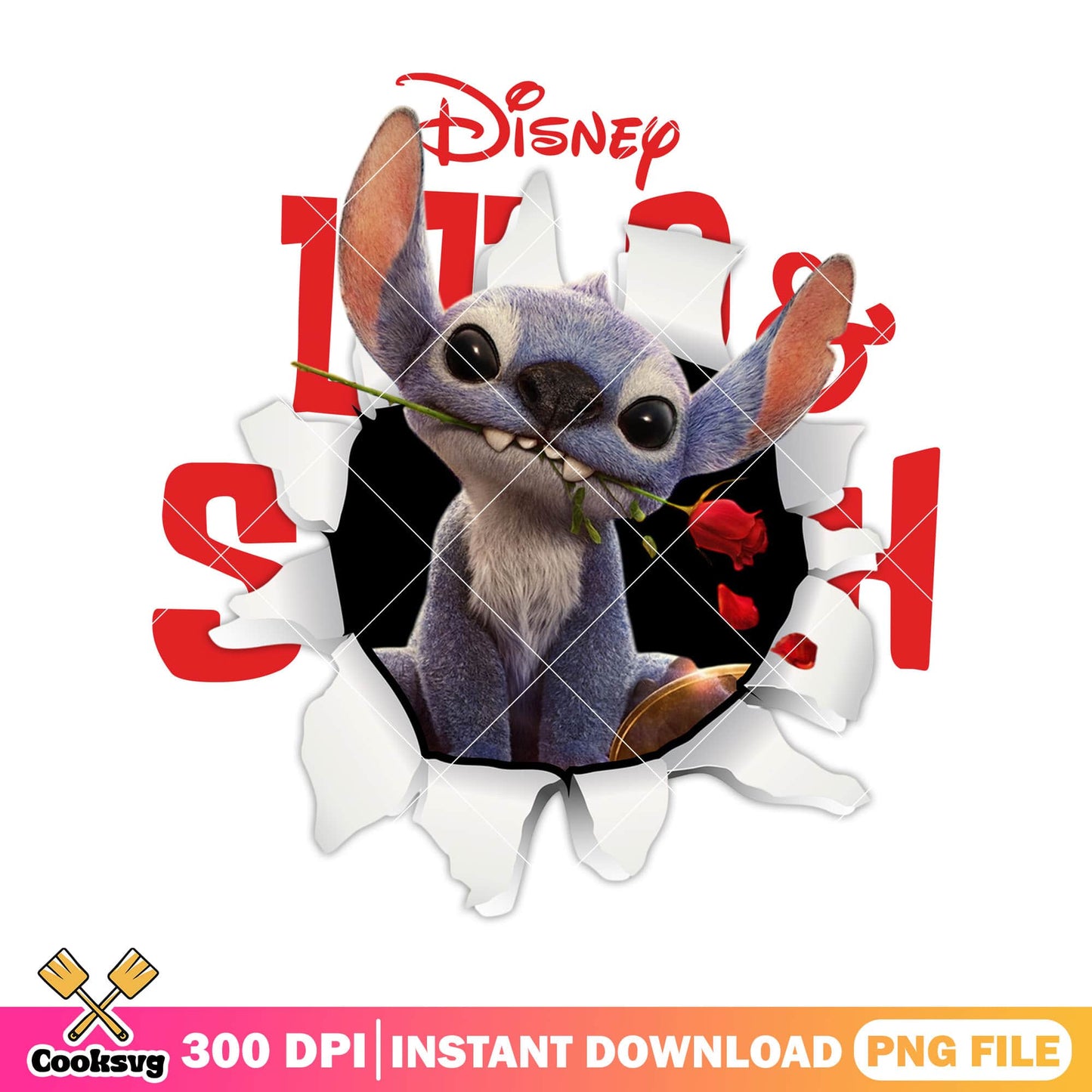 Stitch bite rose disney movie png, stitch new movie png, trending stitch png