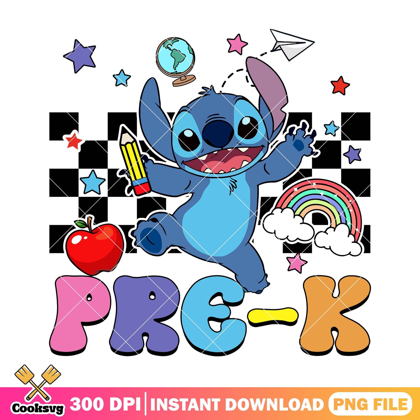 Stitch chibi pre-k design png, cute stitch png, back to school art png