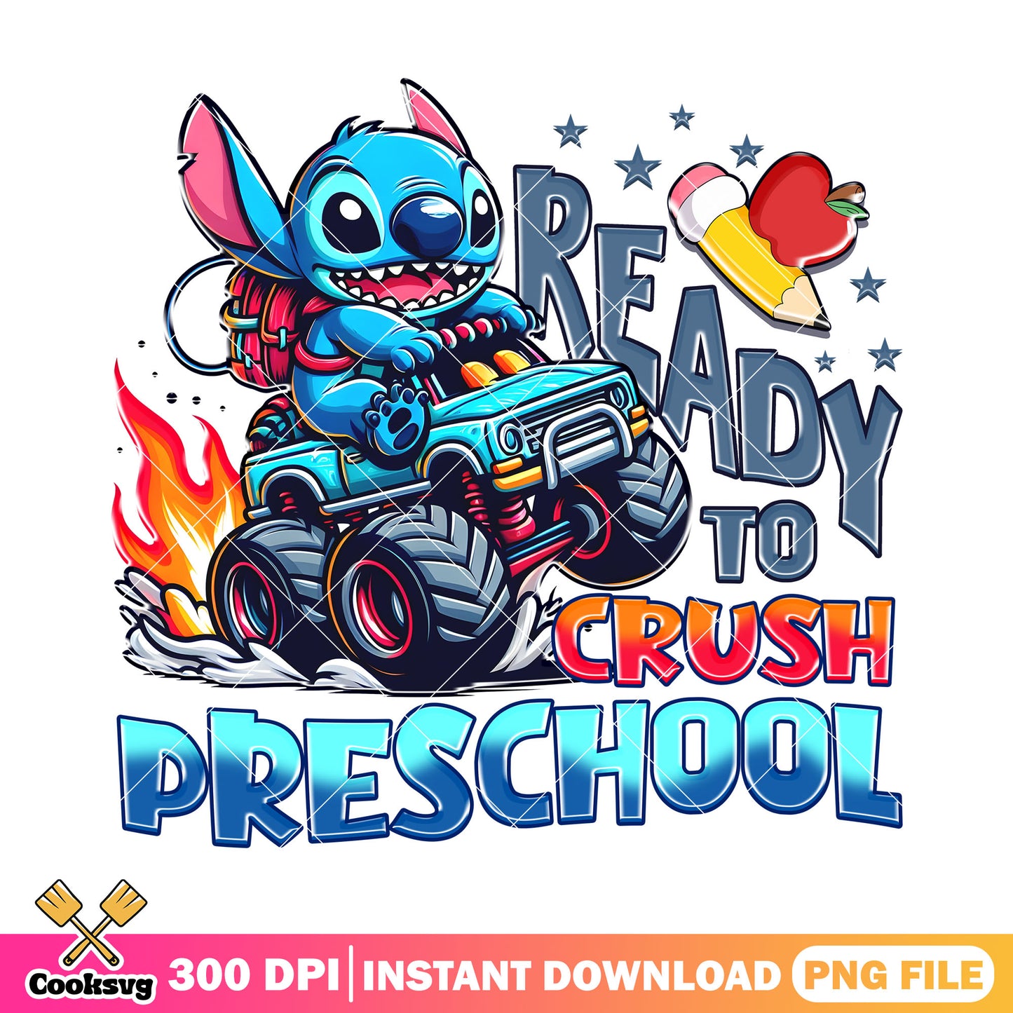 Stitch driving car design png, cartoon disney png, back to school png
