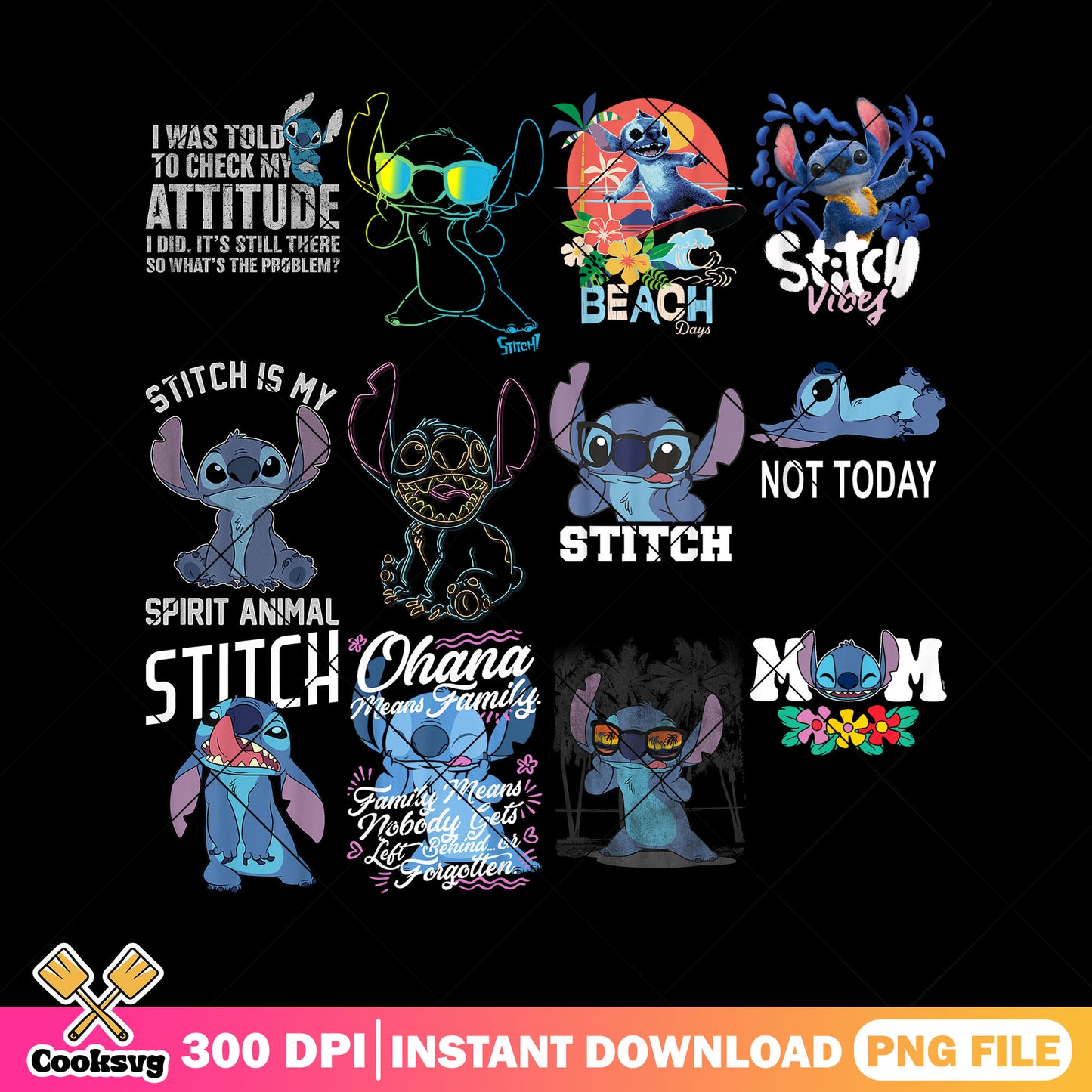 Stitch hawaii png bundle, stitch beach png, stitch disney png