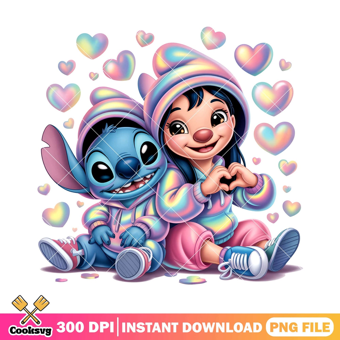 Stitch lilo love colorful png, love stitch png, cute stitch png