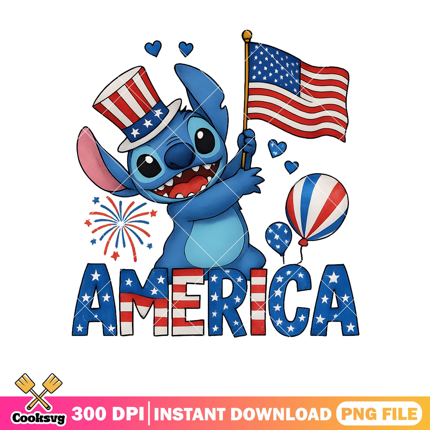Stitch love america flag png, america flag png, stitch disney png