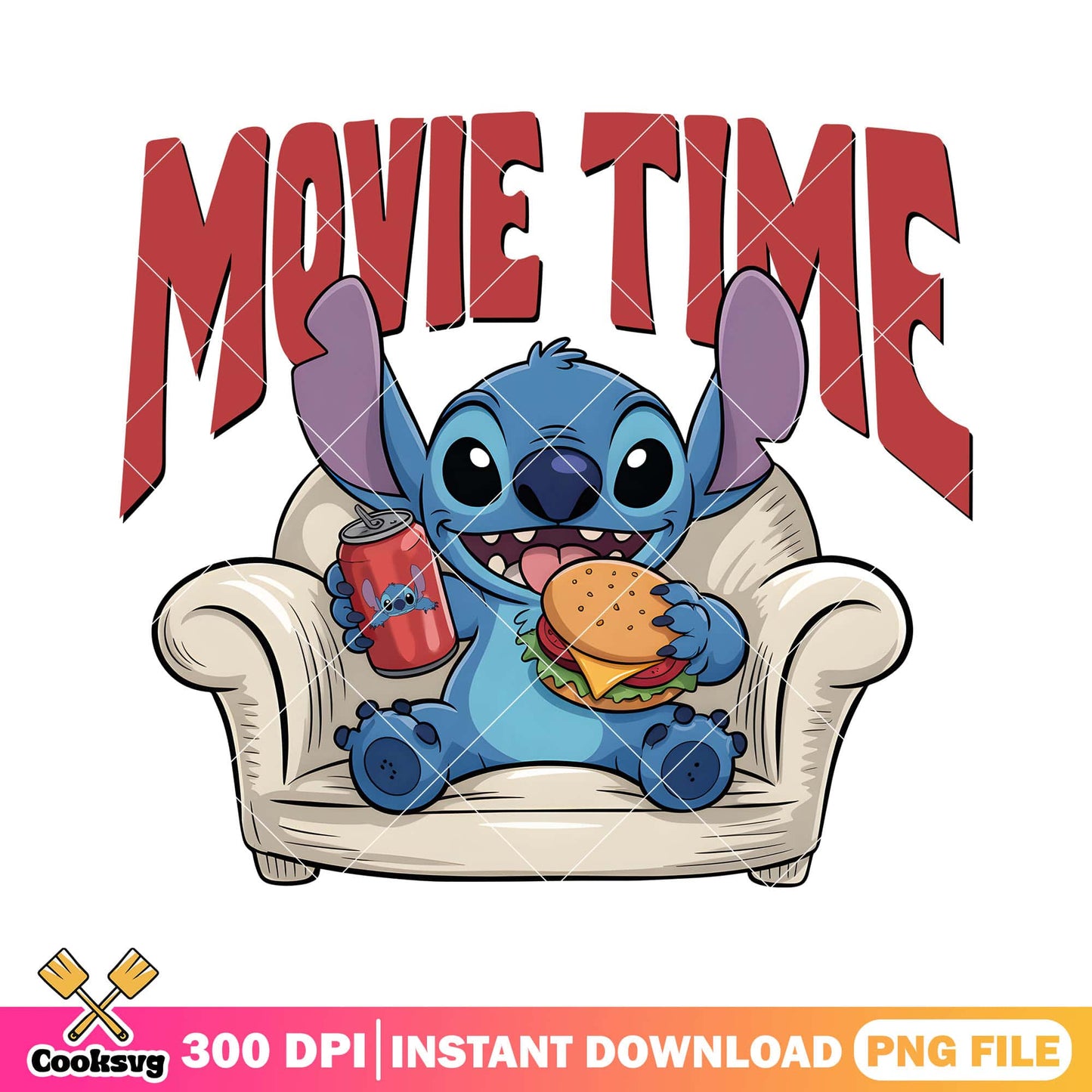 Stitch on sofa movie time png, stitch in time movie png
