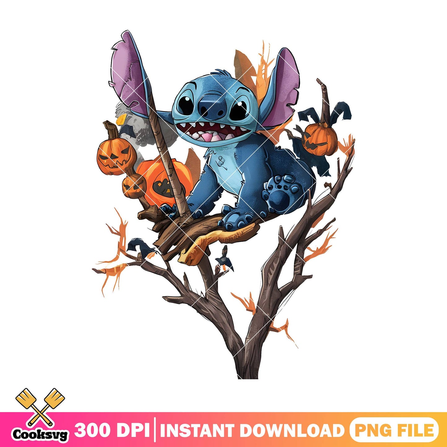 Stitch on the tree png, halloween decor png, disney movies png