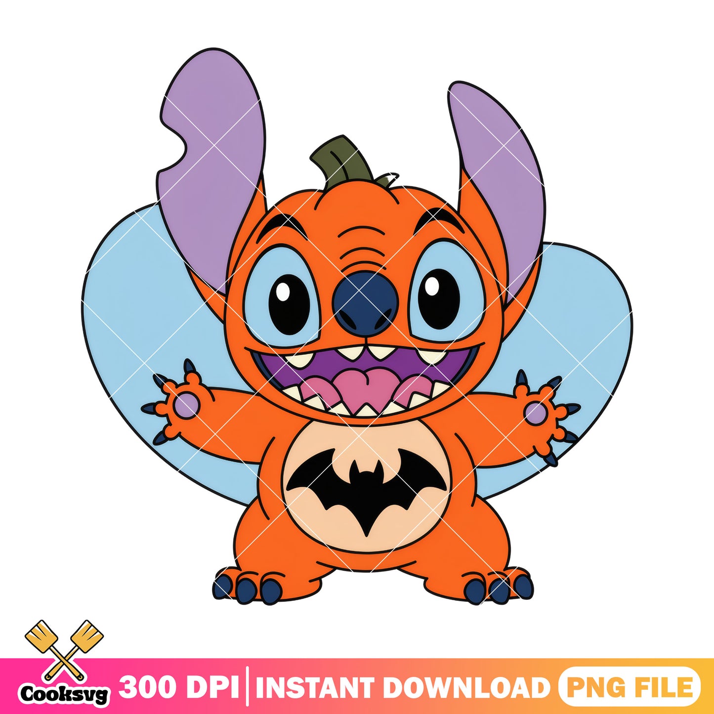 Stitch orange pumpkin png, stitch drawing png, spirit halloween png