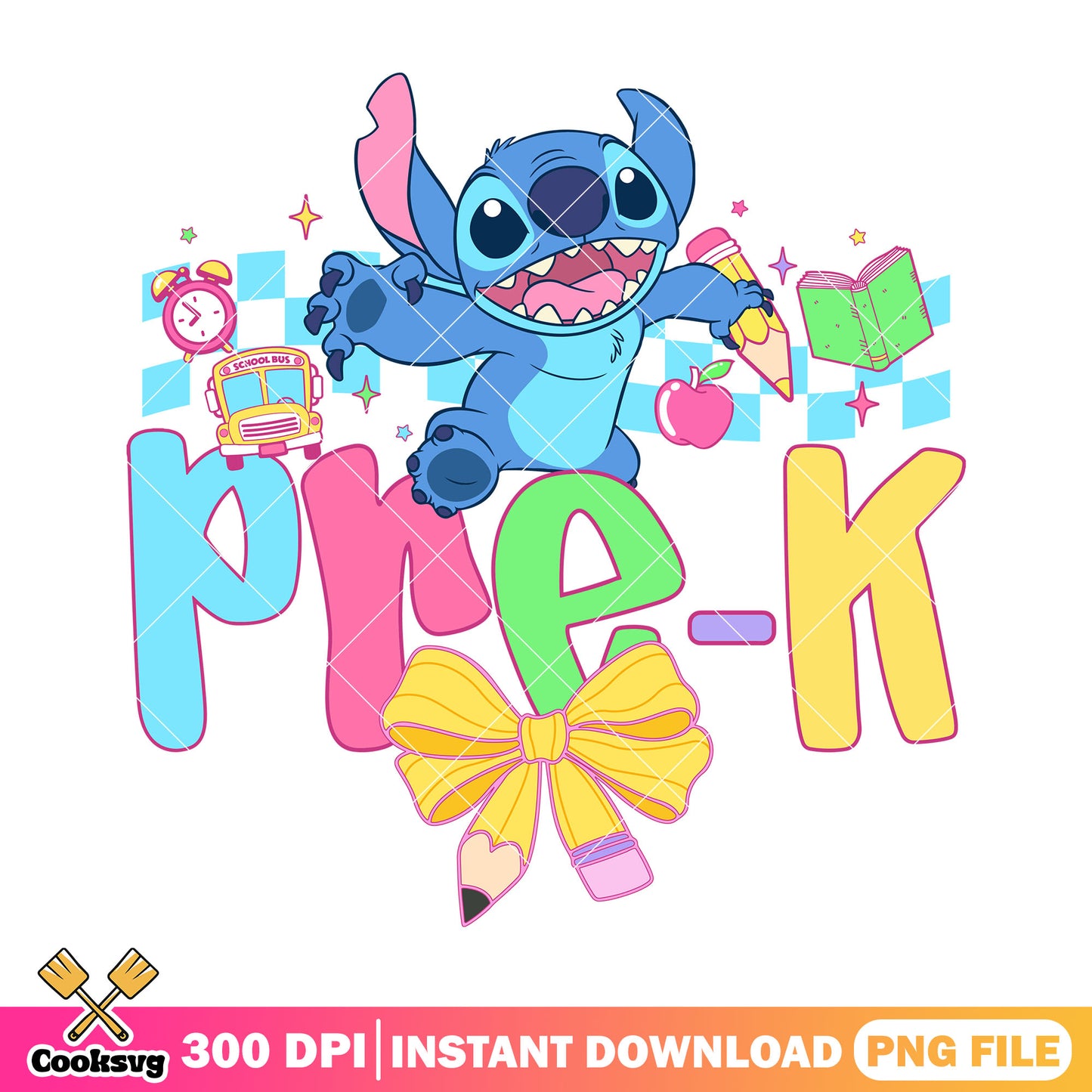 Stitch with pre-k png, art disney png, go back to school png