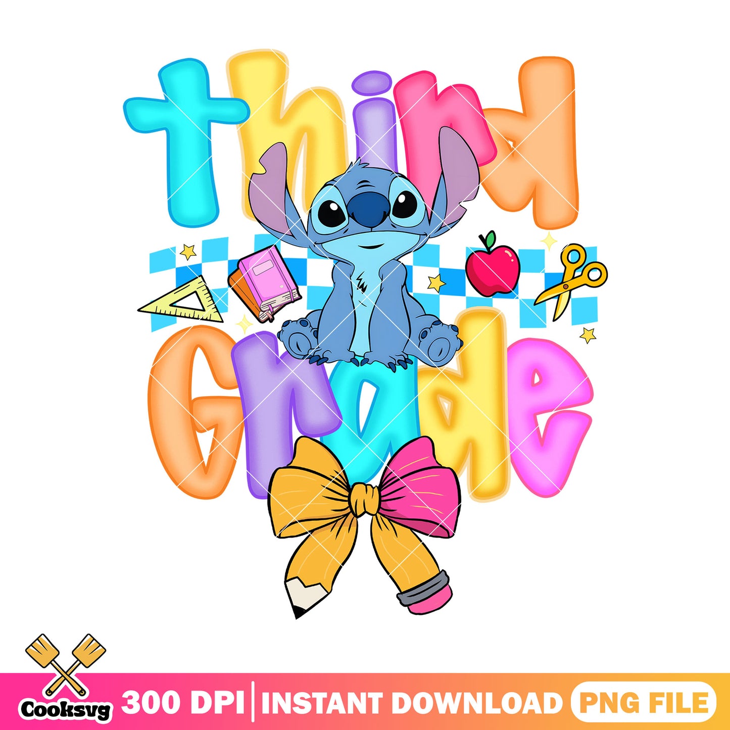 Stitch with third grade png, disney world png, go back to school png