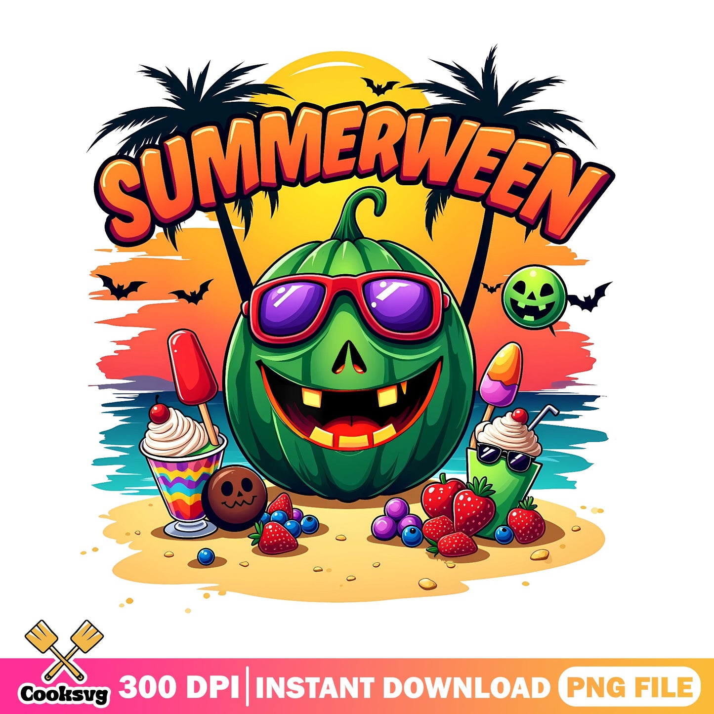 Summerween Pumpkin Beach PNG, Halloween Summer PNG, Funny Halloween PNG