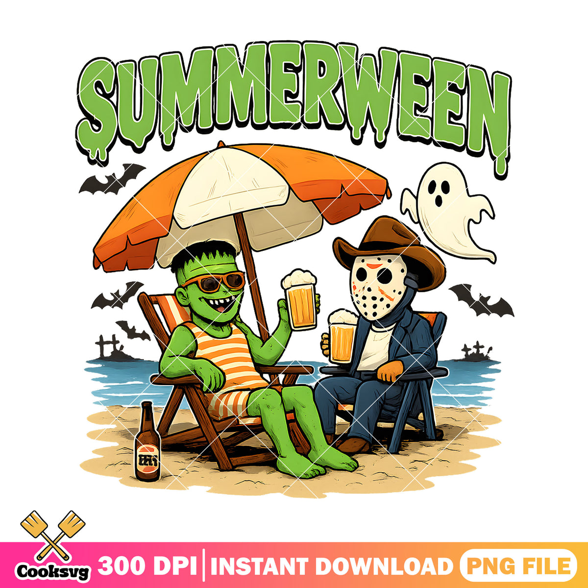 Summerween halloween beach png, summer ween png, horror movies png