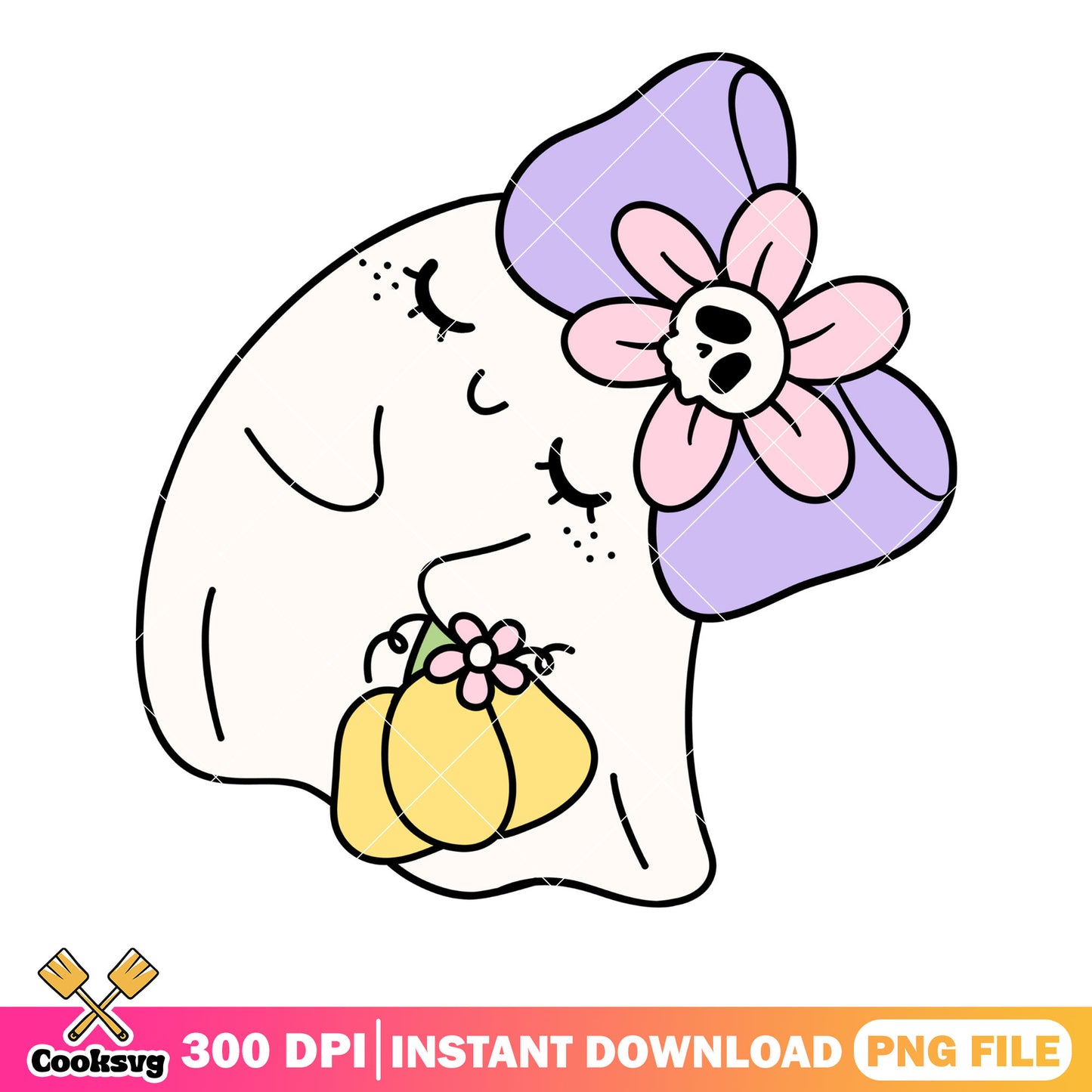 Sweet baby ghost png, purple bow tie png, crazy halloween night png