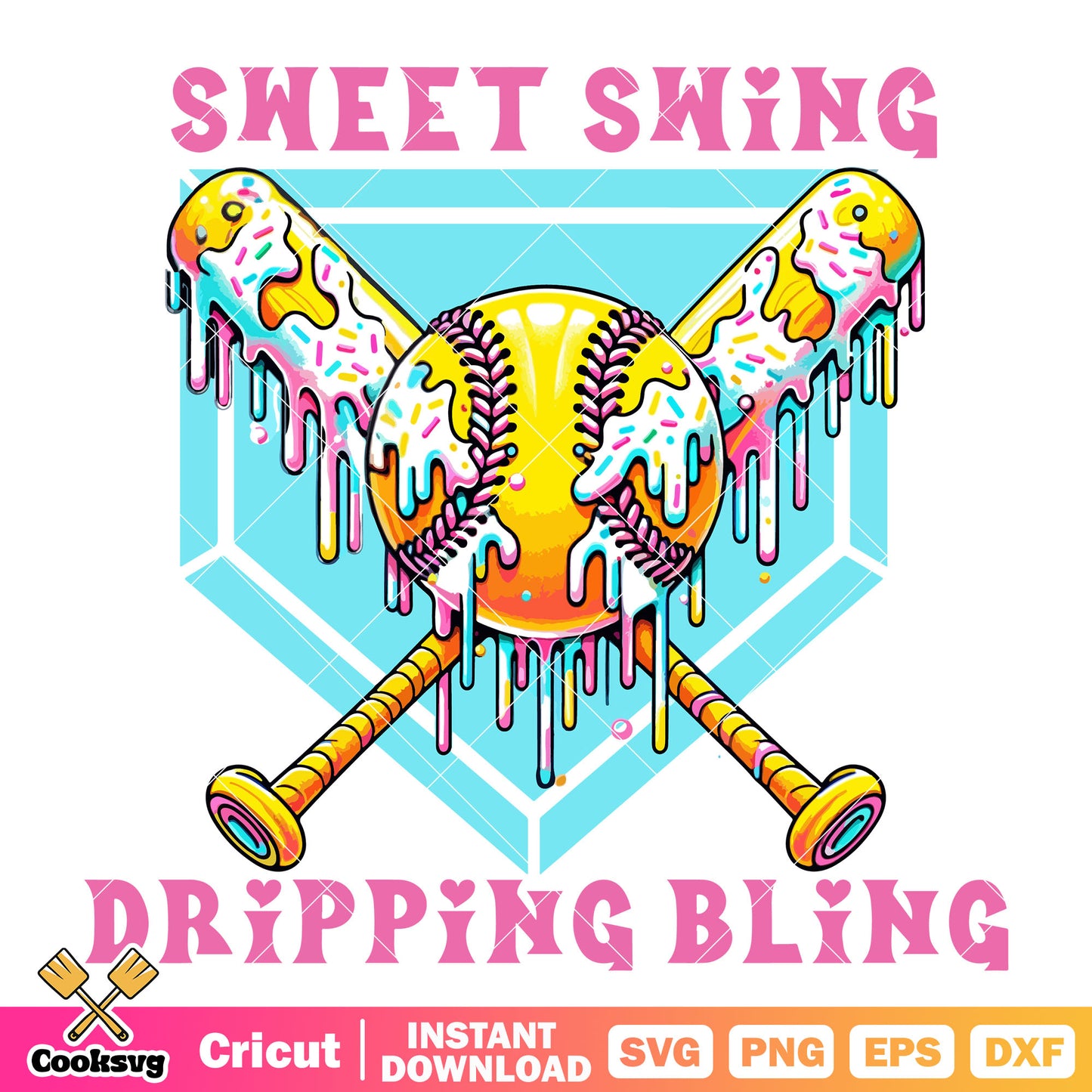 Sweet swing dripping bling svg, Softball Drips Svg, softball svg