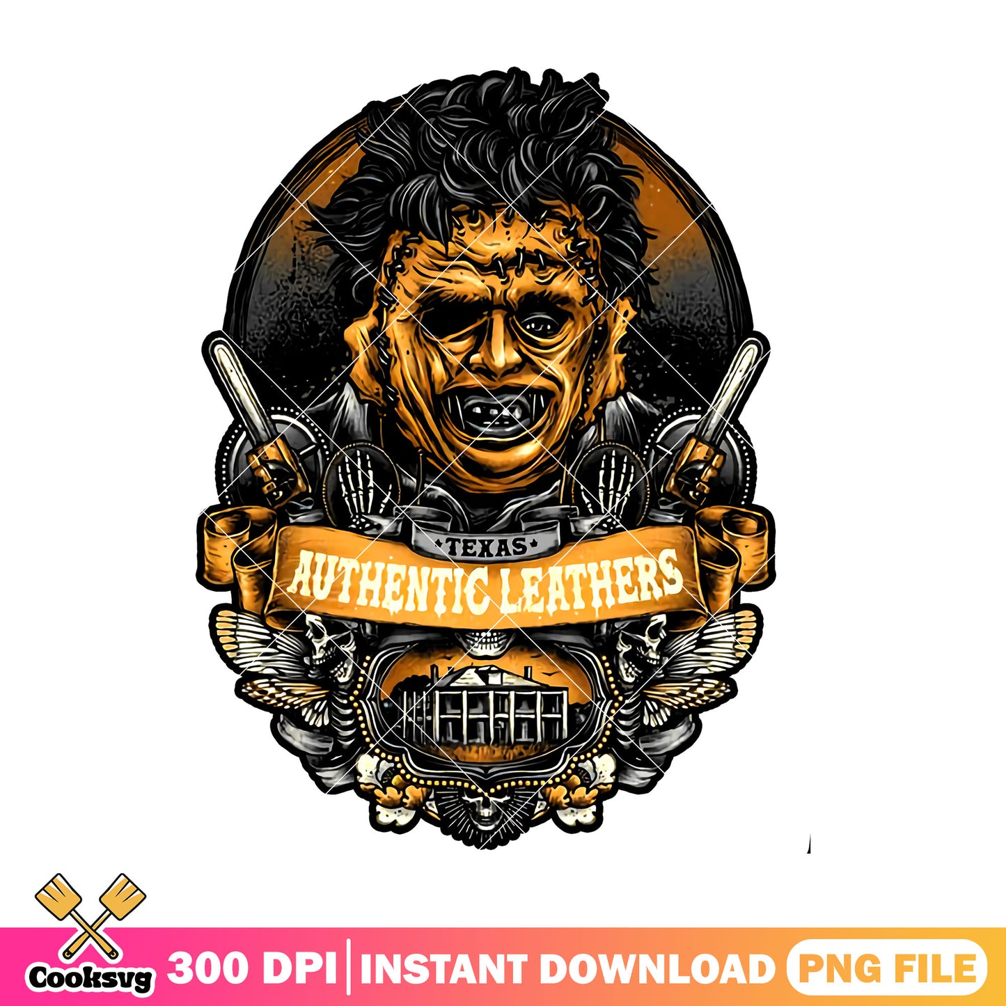 Taxas authentic leathers design png, leather face character png