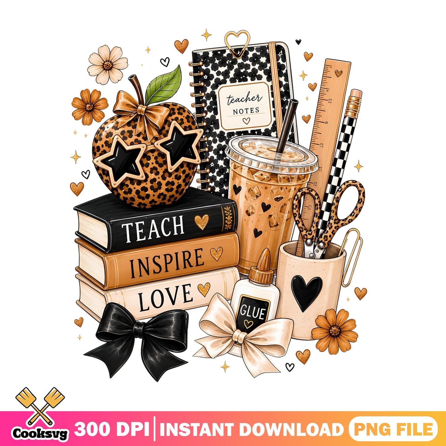 Teach Inspire Love Teacher PNG, Leopard Teacher Life PNG, Back To School PNG