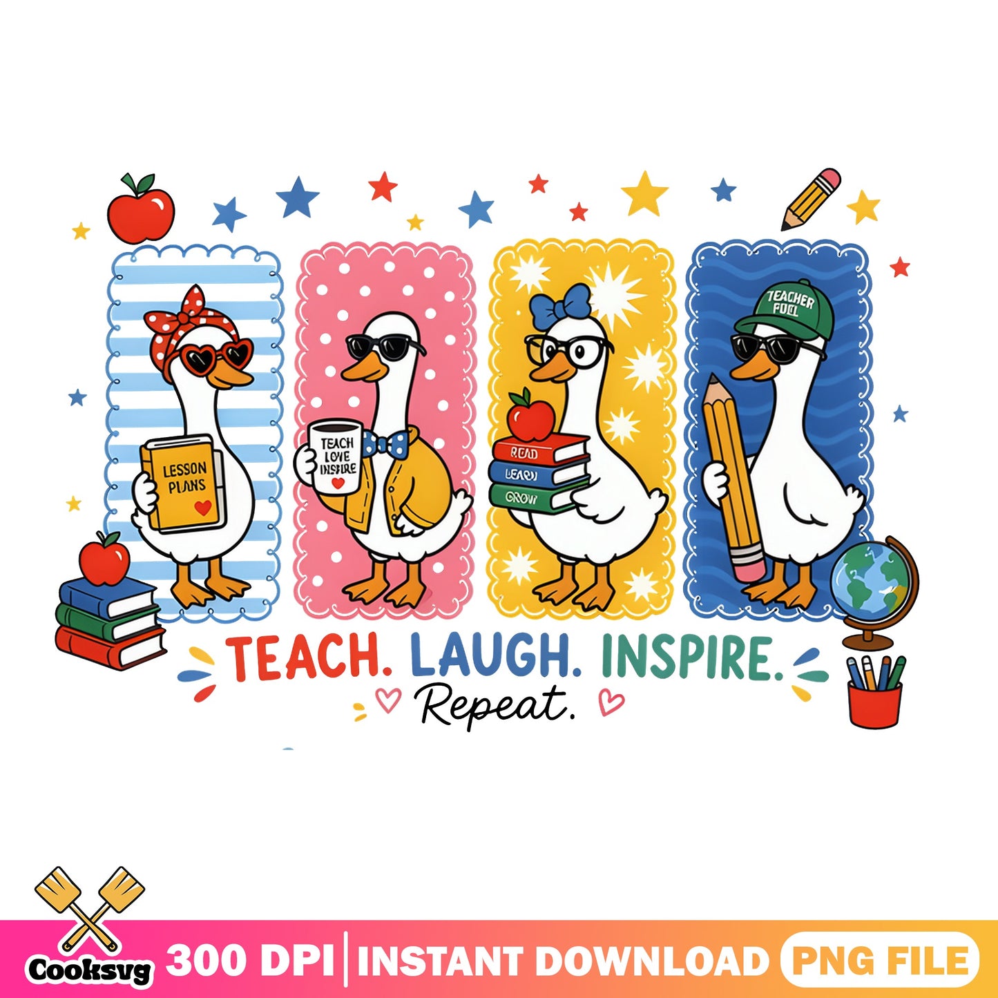 Teach Laugh Inspire Duck Teacher PNG, Back To School PNG, Teacher PNG