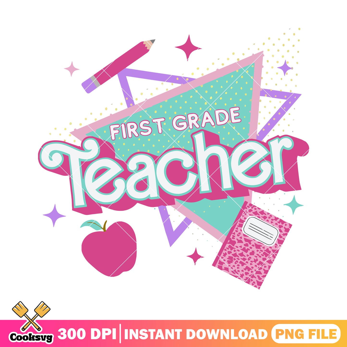 Teacher of first grade png, poster cute png, go back to school png
