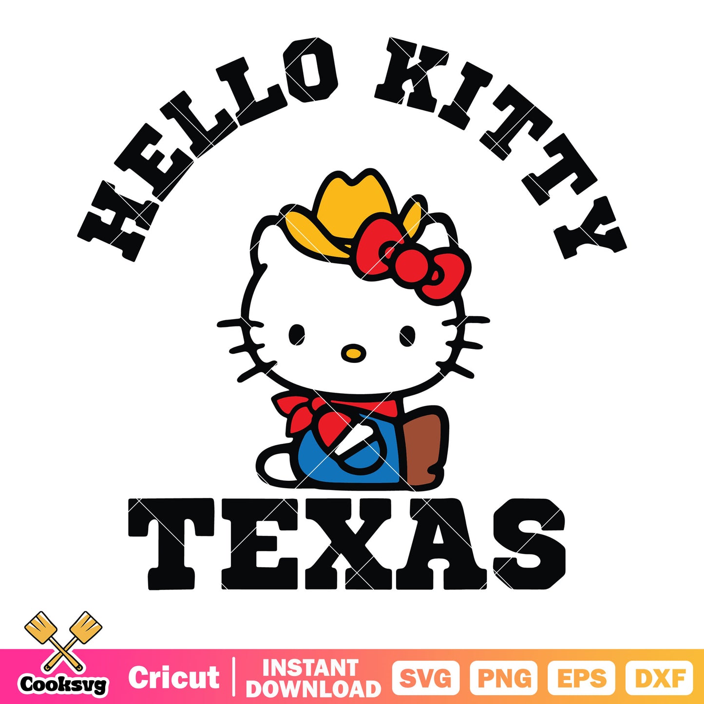 Texas hello kitty svg, red bow tie svg, countryside vibes svg